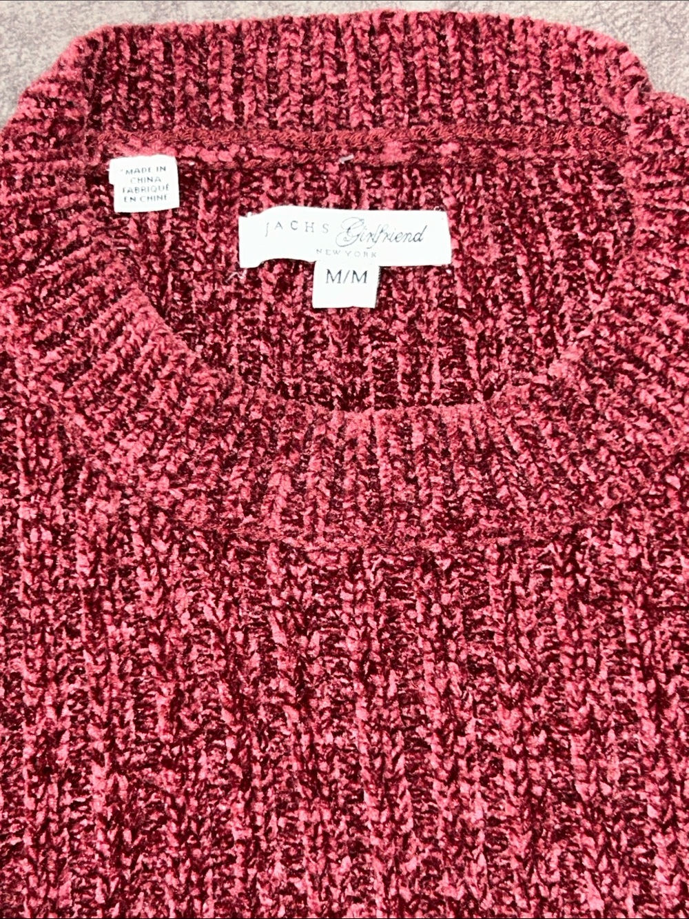 JACHS Girlfriend Plush Chenille Sweater in Deep Berry size Medium